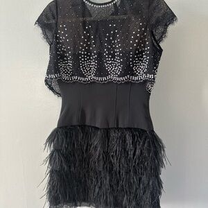 Gorgeous feathered and beaded black BCBG dress